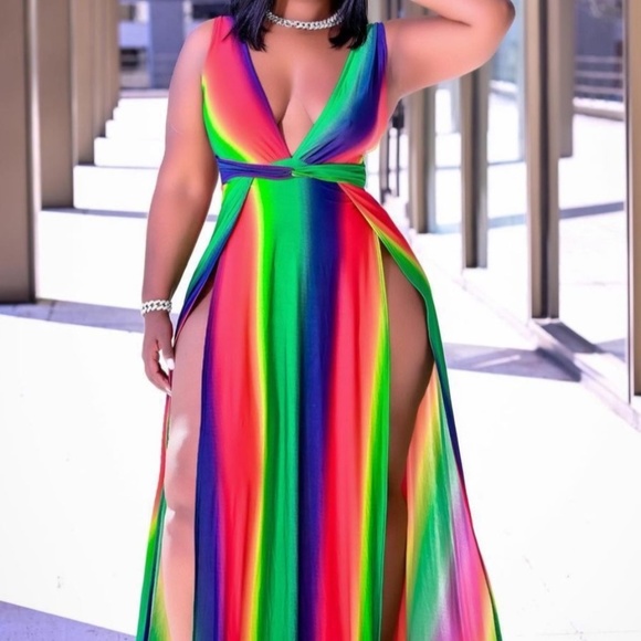 Dresses & Skirts - Rainbow Striped High Split Maxi Dress NEW SIze 1X